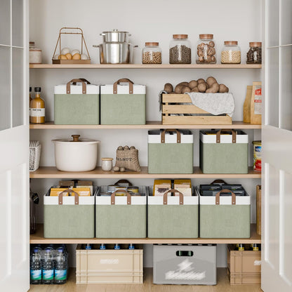 StorageWorks Storage Bins, Shelves Baskets for Organizing, Fabric Closet Organizers with Handles, Metal Frame, Beige-Cotton-linen, 2-Pack