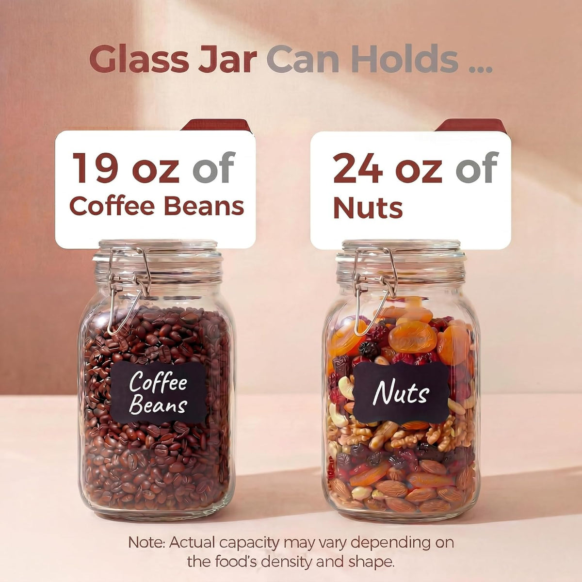 78oz - 3 Pack Square Glass Jars with Airtight Lid, Wide Mouth Mason Jars with Clamp Lids, Air Tight Glass Canisters, Best Food Storage Containers for Flour, Sugar, Cereal, Pasta, Rice, Coffee, Spice