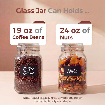 78oz - 3 Pack Square Glass Jars with Airtight Lid, Wide Mouth Mason Jars with Clamp Lids, Air Tight Glass Canisters, Best Food Storage Containers for Flour, Sugar, Cereal, Pasta, Rice, Coffee, Spice