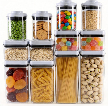 Pop Airtight Food Storage Containers with Lids, Push Button Seal BPA-Free for Kitchen Pantry Organization, 0.65Qt/0.7Qt/1.8Qt for Cereal, Flour, Sugar, Snacks Dry Food Storage