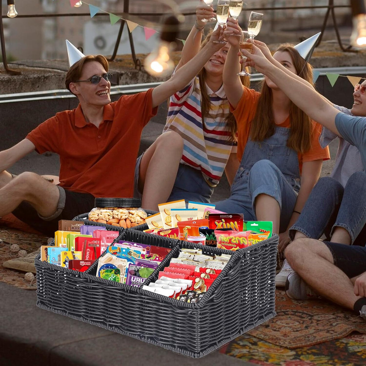 Snack Organizer with 5-Compartment Rack Snack Bar Station for Pantry Counter, Snack Storage Shelf with Removable Bins and Labels, Pantry Organizers and Storage for Kitchen or Office