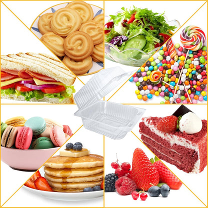Jizvxe 100 Pack Clear Plastic Square Hinged Food Container,Disposable Plastic To Go Containers with Clear Lids,Cake Slice Containers Clamshell Takeout Tray for Pastry,Salad,Dessert(5.1"x 4.7"x 2.8")