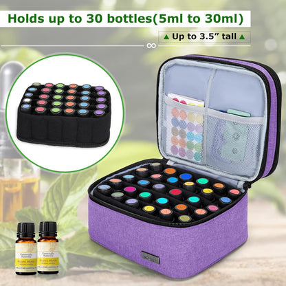 LUXJA Essential Oil Carrying Case - Holds 30 Bottles (5ml-30ml, Also Fits for Roller Bottles), Double-Layer Organizer for Essential Oil and Accessories, Black (Bag Only)