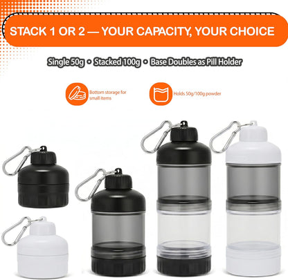 2 Pack Protein Powder Container to Go with Keychain & Keyring, Large Capacity, Clear, Leakproof, Ideal for workouts, fitness, or travel
