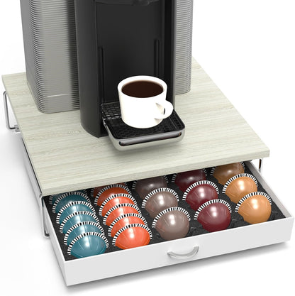 DecoBrothers Crystal Tempered Glass Vertuo Pod Holder Drawer, 24 Large or 48 Small Nespresso Capsule Organizer