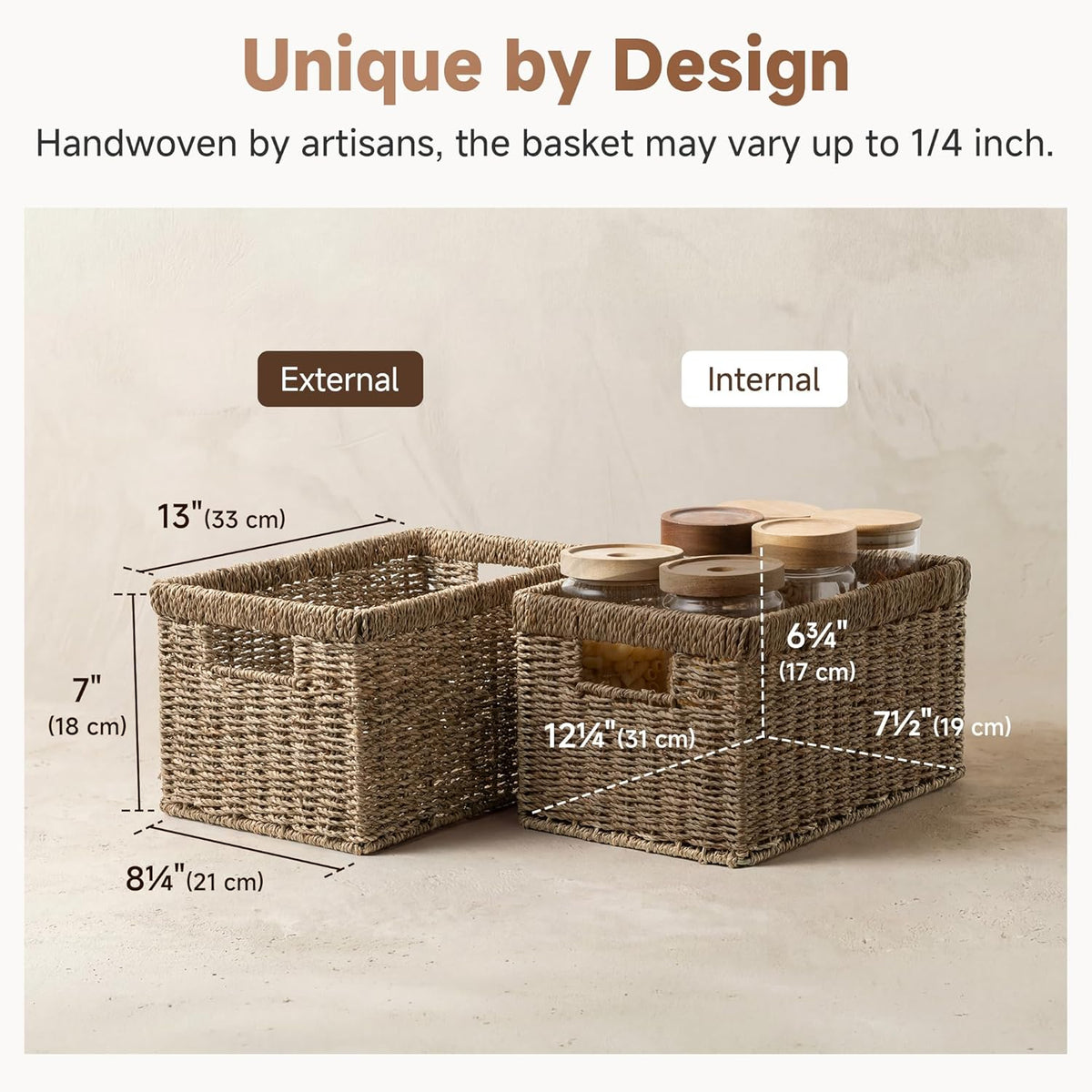 StorageWorks Wicker Basket, Baskets for Organizing, Storage Basket with Built-in Handles, Water Hyacinth Shelves (Medium 2-Pack, Natural Hyacinth)