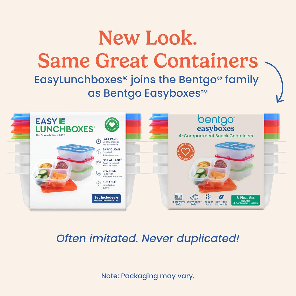 Bentgo Easyboxes 4-Compartment Snack Containers - 8-Piece Set with 4 Trays & 4 Custom-Fit Lids to Seal in Freshness - Reusable Food Storage & Meal Prep Bento BPA-Free Containers (Brights 4-Pack)