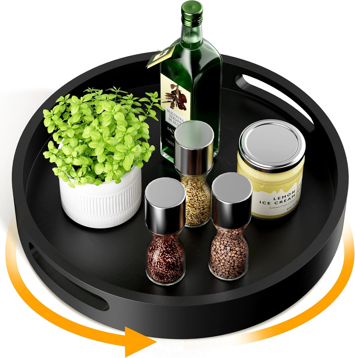 Lazy Susan Organizer Homerays 12 Inch Non-Skid Bamboo Lazy Susan for Kitchen Rotating Spice Rack with Handles, Wood Turntable for Kitchen Cabinet,Countertop (Bamboo, Medium)