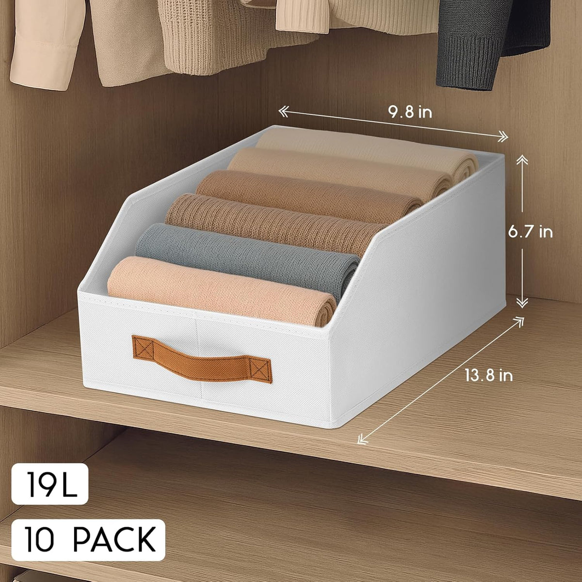 Homsorout Fabric Storage Bins for Organizing - Large Trapezoid Collapsible Storage Bins with Front Handle, Closet Organizers and Storage for Bedroom, Home Shelves, Small Spaces, Beige