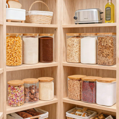 1Qt Airtight Glass Canisters with Bamboo Lid, Square Pantry Storage Containers for Coffee, Cookie, Candy, Snack, Nuts, Dry Goods - Kitchen & Pantry Organizers and Storage Containers
