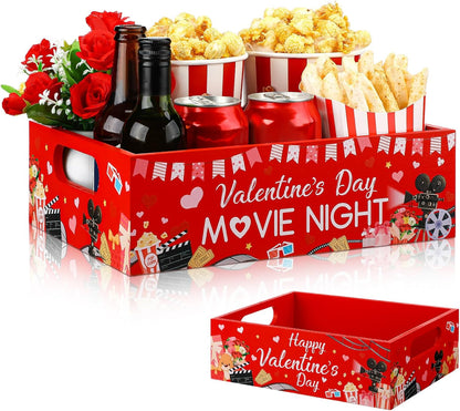 Movie Night Supplies Snack Trays with Handles Reusable Wooden Movie Gift Basket for Theater Popcorn Bucket Bowl Box Container Family Room Decor(Classic Style)