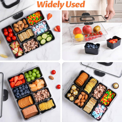 TCHZA Snackle Box Container, Dishwasher Safety - Divided Serving Tray with Lid and Handle, Charcuterie Board for Portable Snack Platters - Clear Organizer for Fruits Snacks,Perfect for Road Travel