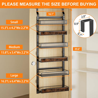 8 Tier Pantry Door Organizer Spice Rack, 2-IN-1 Wall Mount or Hanging Over Door Seasoning Organizer with Adjustable Baskets, Heavy Duty Behind Door Storage Shelves for Pantry, Cabinet and Kitchen
