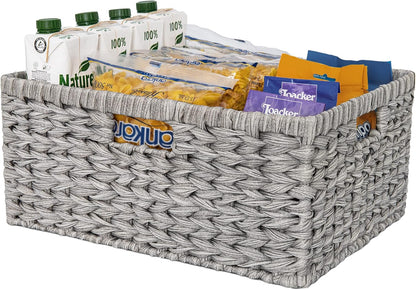 GRANNY SAYS Wicker Storage Baskets for Shelves, Wicker Baskets for Organizing, Waterproof Woven Basket for Pantry, Rectangle Basket for Shlef, Brown, 2-Pack