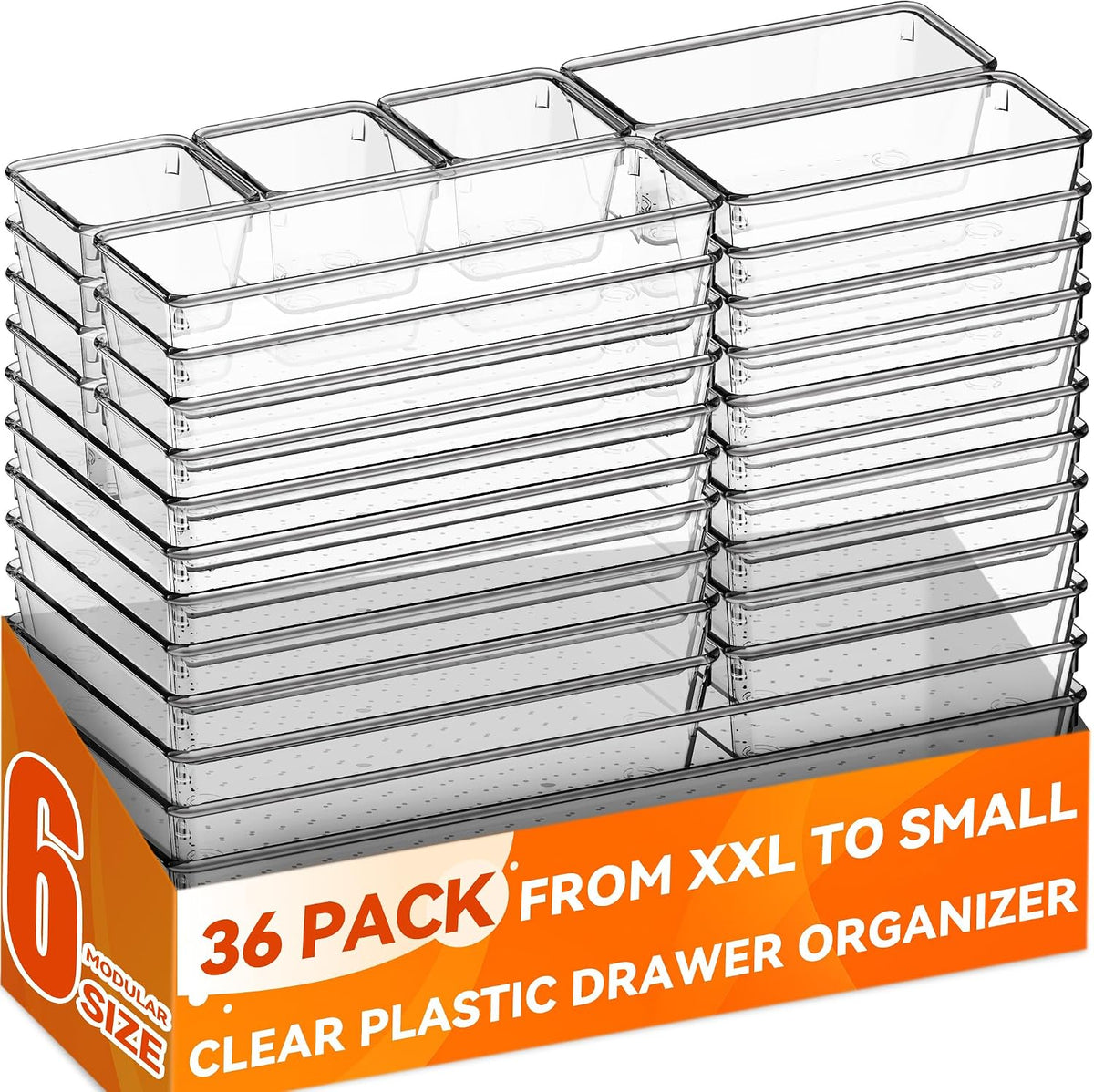 Criusia Large Drawer Organizer Bins | Complete 5 Size Clear Plastic Kitchen Drawer Organizers for Utensils | Bathroom Drawer Organizer Trays | Versatile for Makeup Office Organization