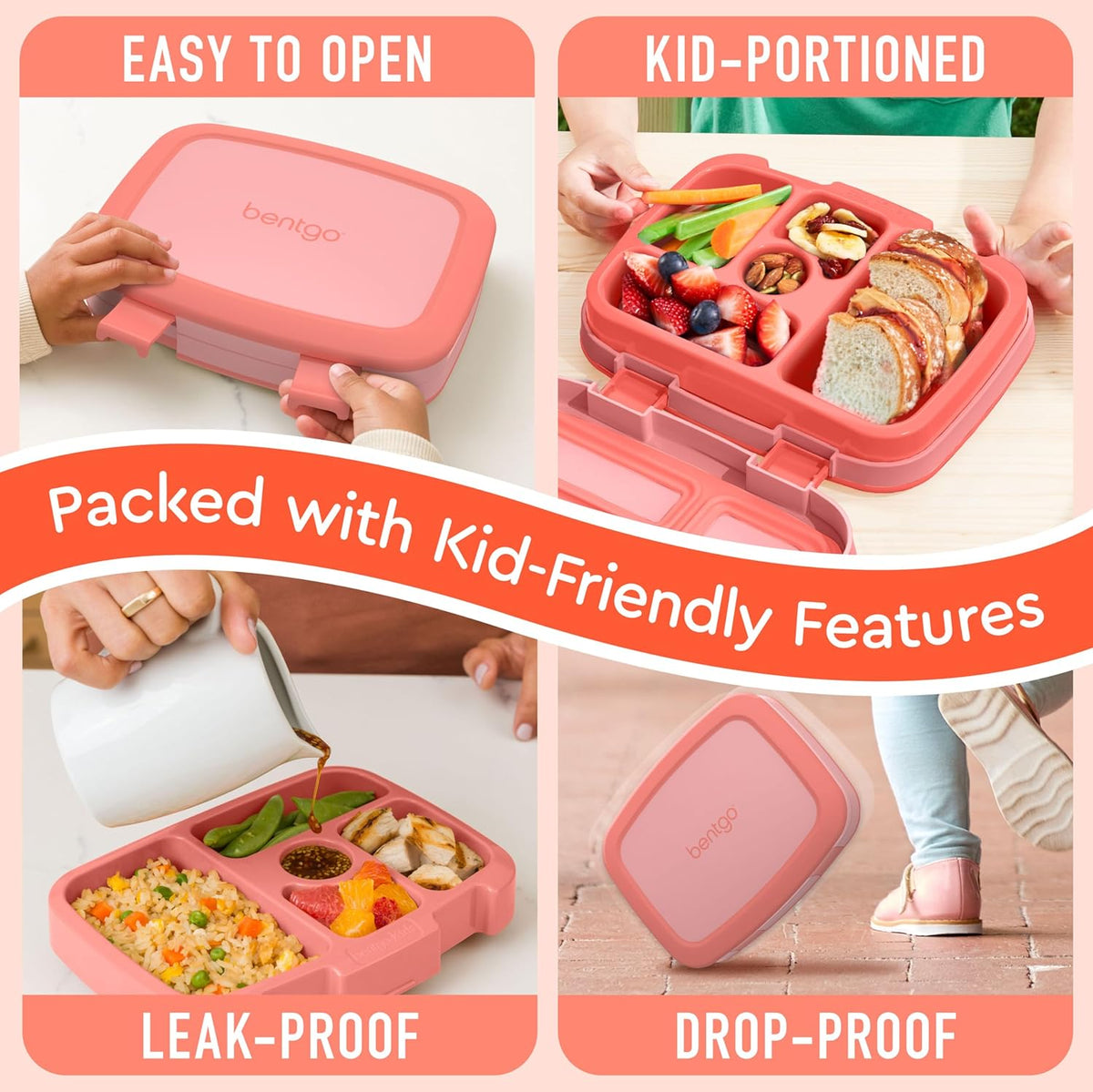 Bentgo Kids Bento-Style 5-Compartment Leak-Proof Lunch Box - Ideal Portion Sizes for Ages 3 to 7 - Durable, Drop-Proof, Dishwasher Safe, PFAS & BPA-Free & Made with Food-Safe Materials (Blue)
