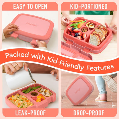 Bentgo Kids Bento-Style 5-Compartment Leak-Proof Lunch Box - Ideal Portion Sizes for Ages 3 to 7 - Durable, Drop-Proof, Dishwasher Safe, PFAS & BPA-Free & Made with Food-Safe Materials (Blue)