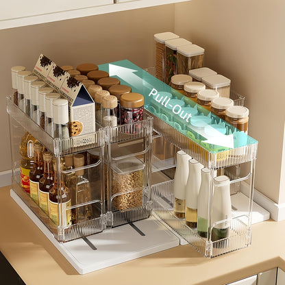 Mustorn 2 Pack Pull Out Spice Rack Organizer for Cabinet, 2 Tier Metal Slide Out Seasoning Organizer and Storage Heavy Duty Vertical Spice Rack Shelf Pullout for Kitchen Cabinets No Drilling (Black)
