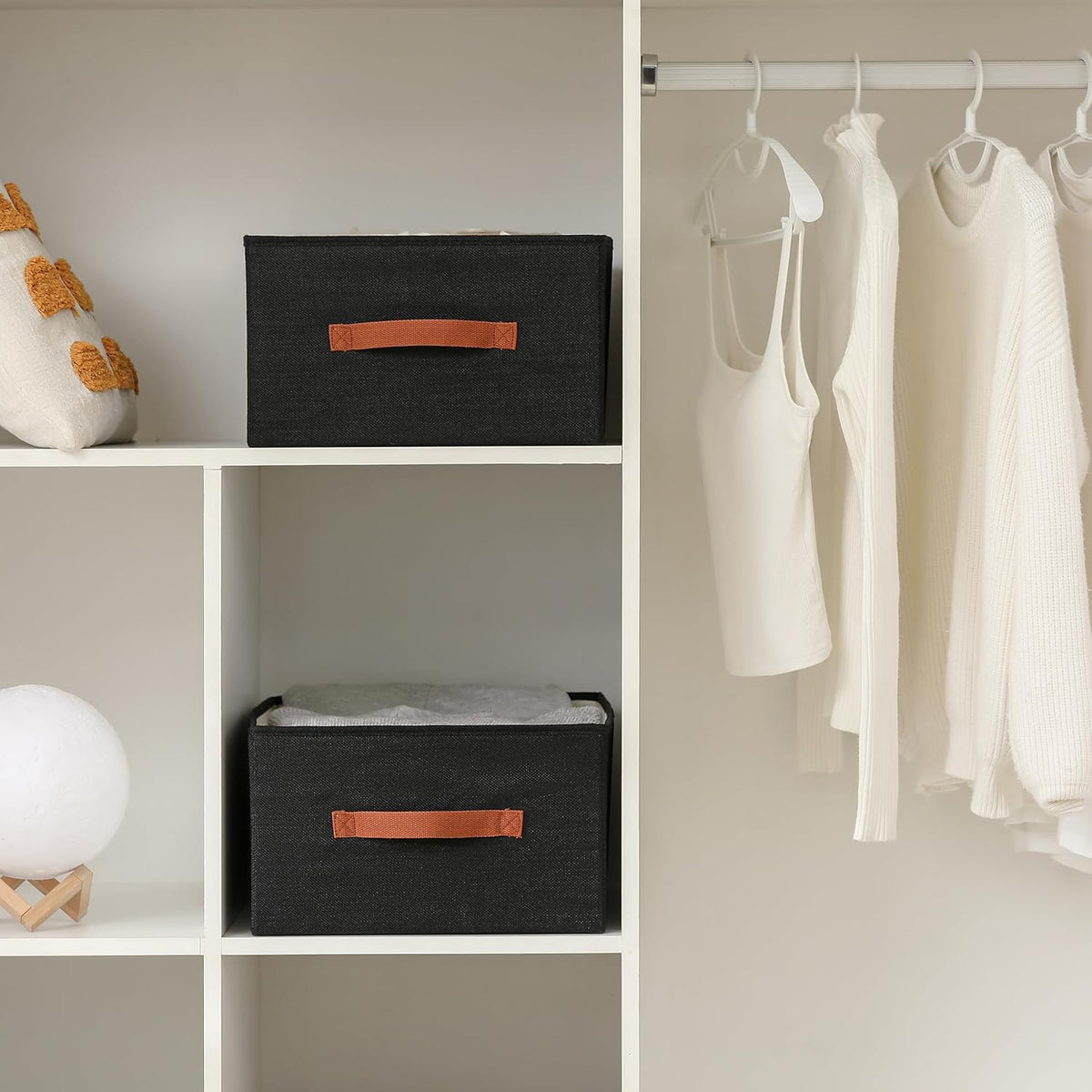 Linen Folding Storage Bins, 3 Pack Large Storage Baskets, Washable, Clothing Storage Bins with Handle, Closet Organizer for Storage Sweater,Sheets(Beige, 18½"x11 x8½)