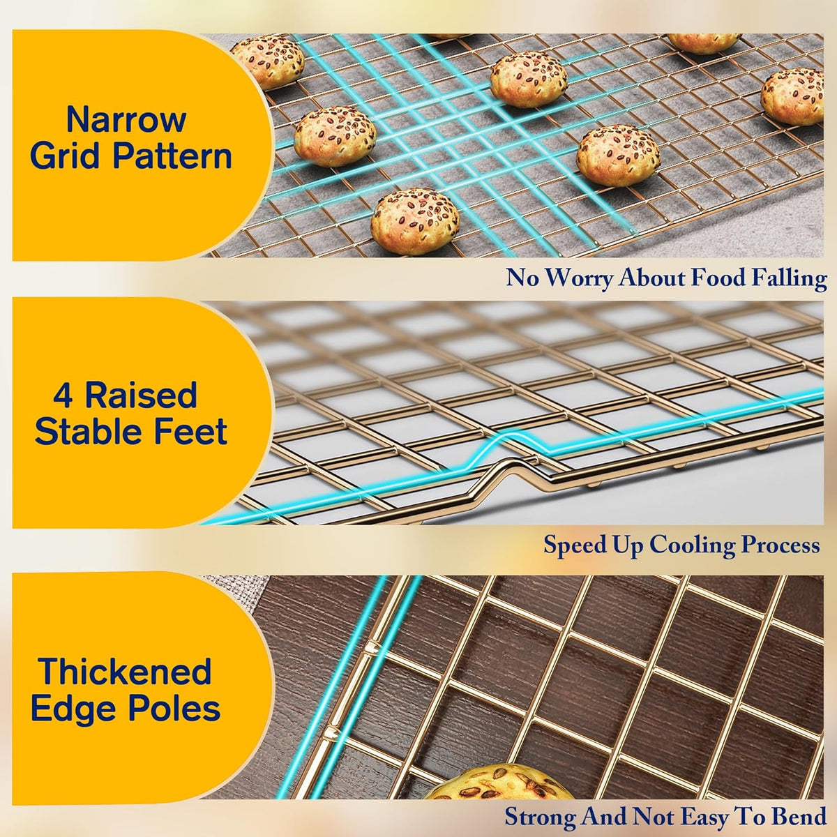 2PCS Cooling Racks for Cooking and Baking - 10" x 15"Heavy Duty Stainless Steel Wire Rack for Baking, Grilling, Roasting - Oven & Dishwasher Safe - Fits Jelly Roll Sheet Pan-Silver