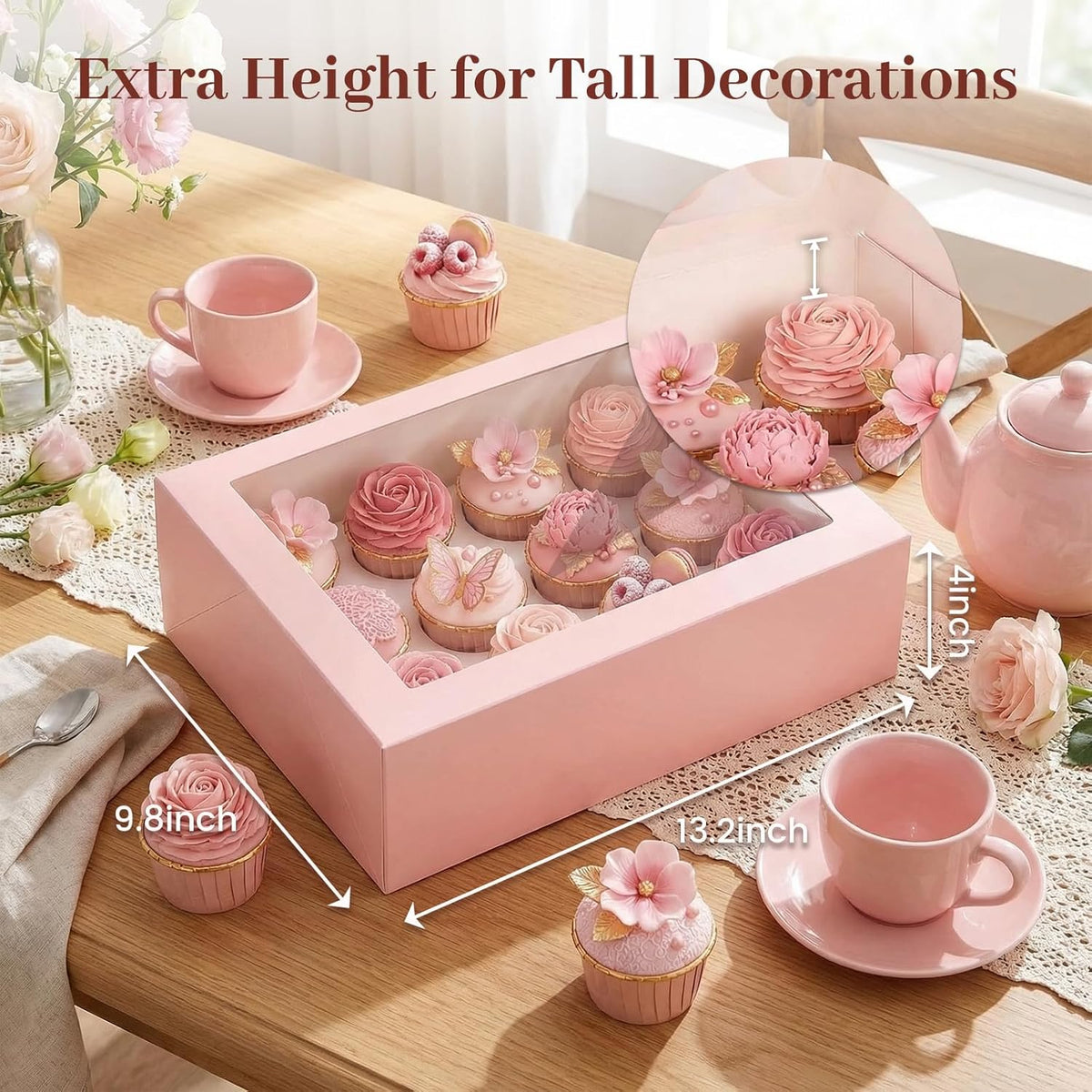 VGOODALL 12 Count Cupcake Boxes, 6PCS Cupcake Container with Window Boxes Holding 72 Pastry Box for Birthday Holiday Party Bakery Supplies 13.2"x9.8"x4"