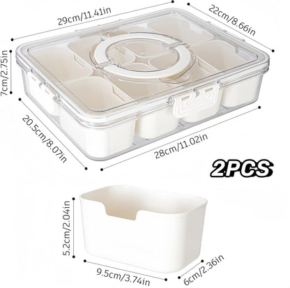 Dingerjar Divided Serving Tray with Lid and Handle - Snackle Box Charcuterie Container for Portable Snack Platters - Clear Organizer for Candy, Fruits, Nuts, Snacks - Perfect for Party, Entertaining
