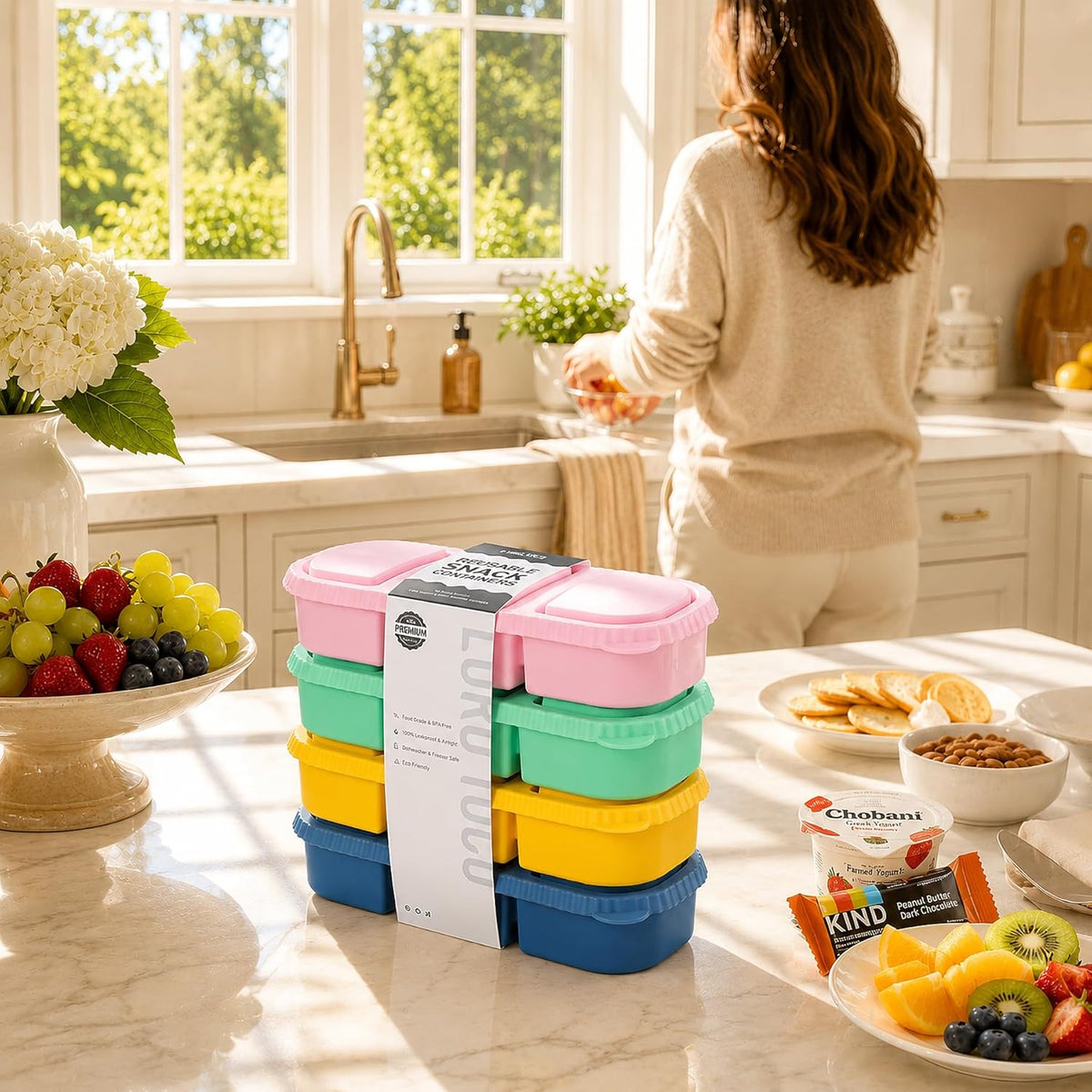 Silicone Reusable Snack Containers with Lids - 8 oz Double Compartment Snackle Box for Kids & Adults, BPA-Free & Leakproof, Small for Dressing, Snacks, School, Office, Picnic