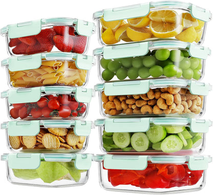 HOMBERKING Borosilicate Glass Meal Prep Containers with Locking Lids, Glass Food Storage Containers Set, Airtight Lunch Bento Boxes, BPA-Free & Leak Proof, 36oz & 14oz, Freezer, Oven Safe