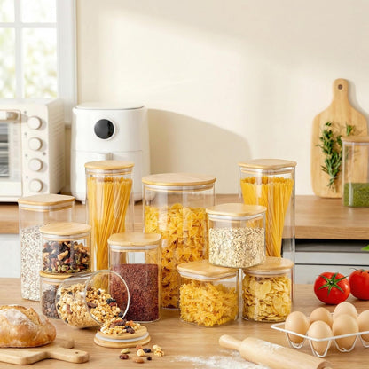 Extra Large Square Glass Flour & Sugar Storage Containers with Airtight Lids, 168 floz - Glass Jars with Bamboo Lids for Pantry, Air tight Food Storage Containers for Cereal, Pasta, Rice
