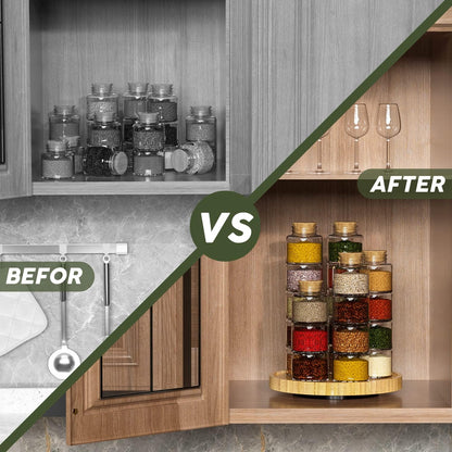 Lazy Susan Organizer, 10 Inch Non-Skid Bamboo Turntable Organizer for Salt Pepper Olive Oil and Spices Next to Stove, Wooden Lazy Susan for Table or Kitchen Countertop Organizer