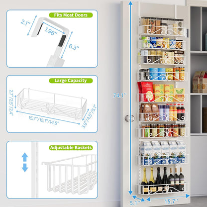 6-Tier Over the Door Pantry Organizer, Pantry Organization And Storage, Hanging Storage Organizer Spice Rack Metal Shelving for Home & Kitchen, Office Laundry Room Bathroom Black