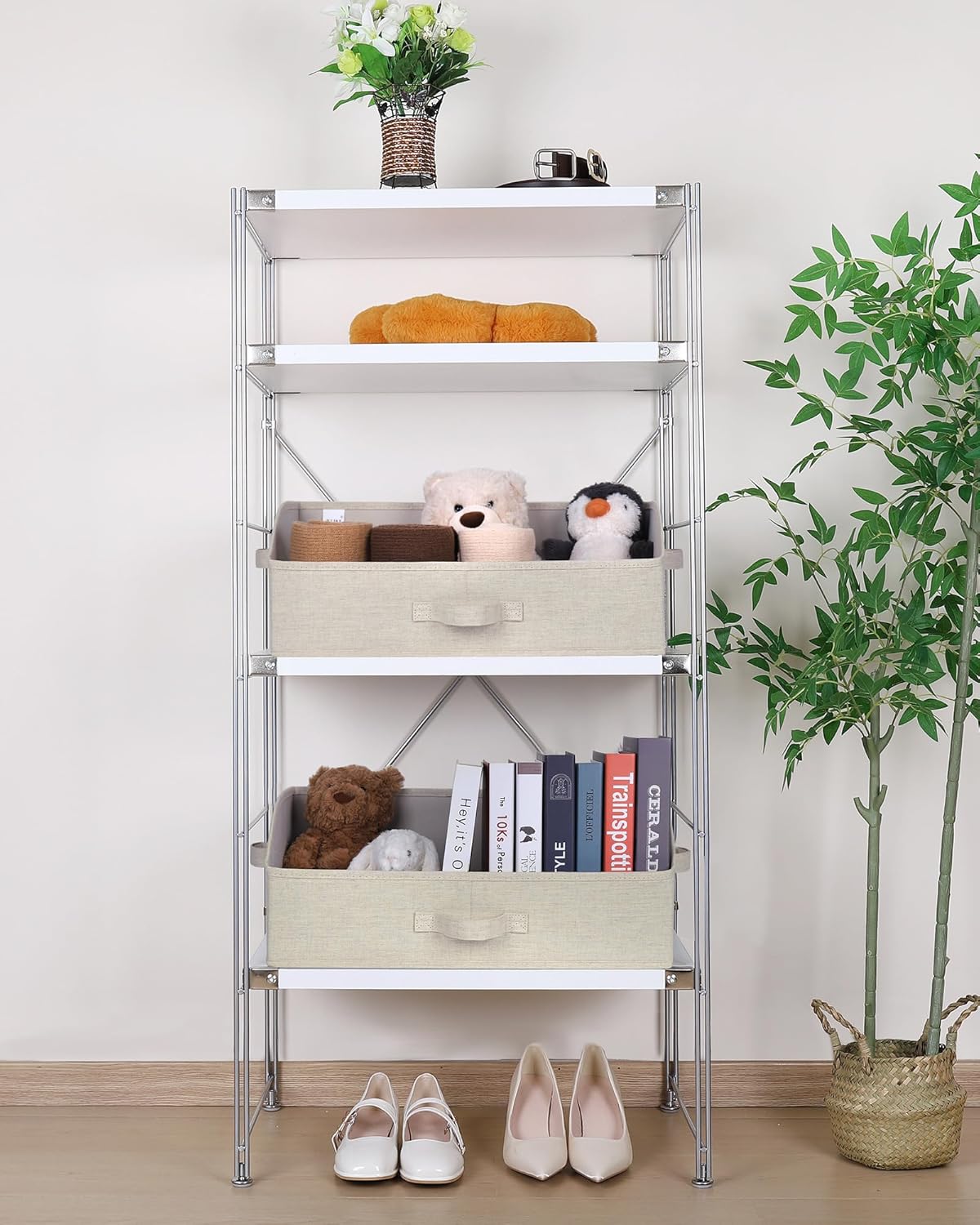 WUIKE Closet Organizers and Storage, Trapezoid Storage Bins, Fabric Closet Bins with Handles, Foldable Storage Baskets for Clothes, Purse, Blanket, Herringbone Gray, Extra Large