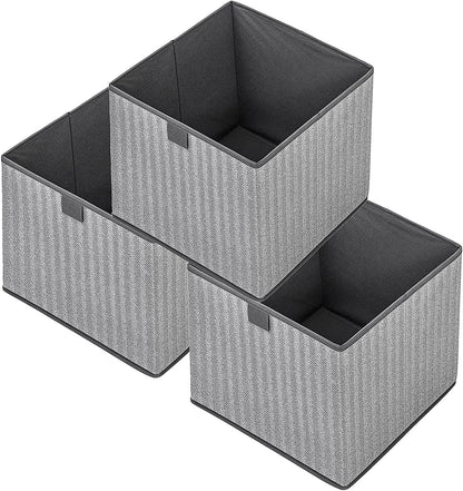 Storage Baskets, 11-Inch Woven Fabric Bins, Storage Cubes with Reinforced Handles, Organizer Bins for Closet Shelves, Foldable, for Toys, Clothes, Natural Beige (3PCS/Beige-11*11*7.8inch)