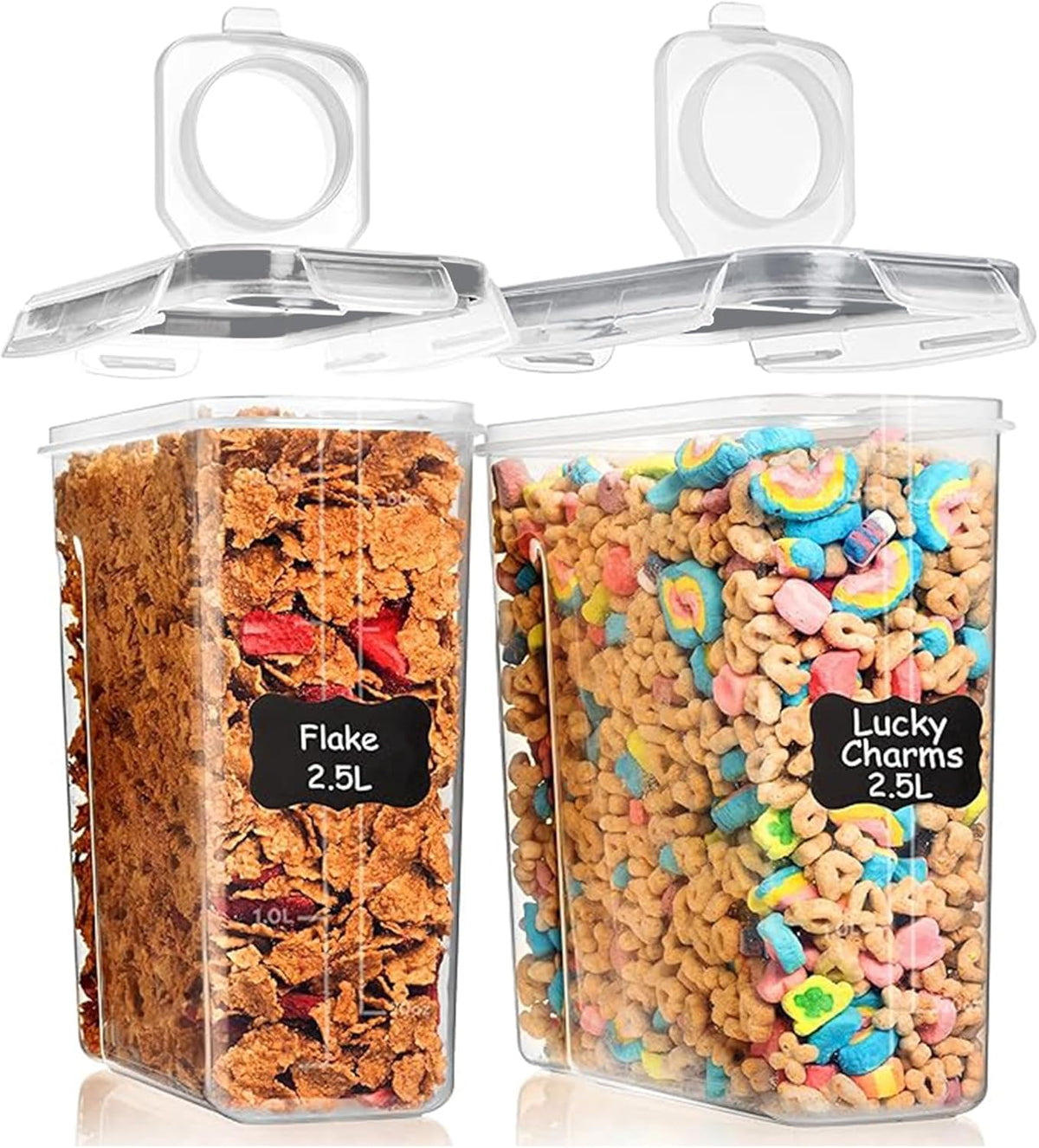 Shazo 2 Pack (15.4 Oz Cereal Capacity) Small Airtight Cereal Containers Storage with Lids, Perfect Space Saving BPA-Free Plastic Container, Pantry Organization and Canister for Rice, Sugar & Flour