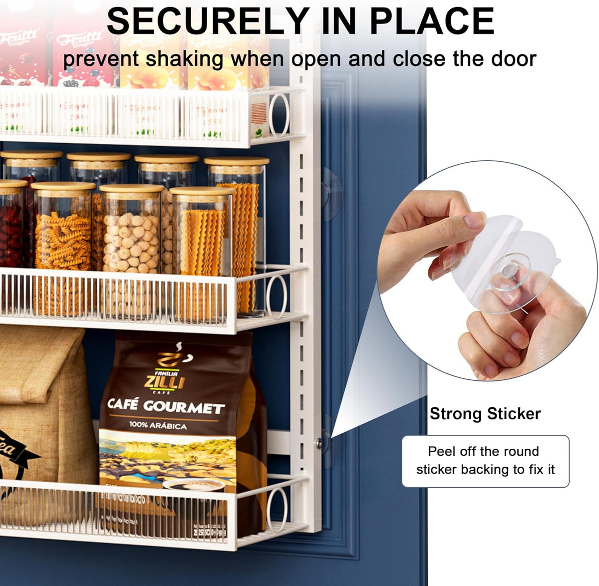 Over the Door Pantry Organizer 8 Tier Hanging Door or Wall Mounted Spice Rack with Adjustable Acylic Basket,Heavy Duty Metal Seasoning Storage Shelf for Kitchen Pantry and Bathroom