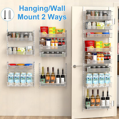 VyGrow 12.3" W Narrow Over the Door Pantry Organizer, 6-Tier Over the Door Organizer with Adjustable Basket, Pantry Door Organization for Pantry Kitchen Storage Room Spice Rack, White