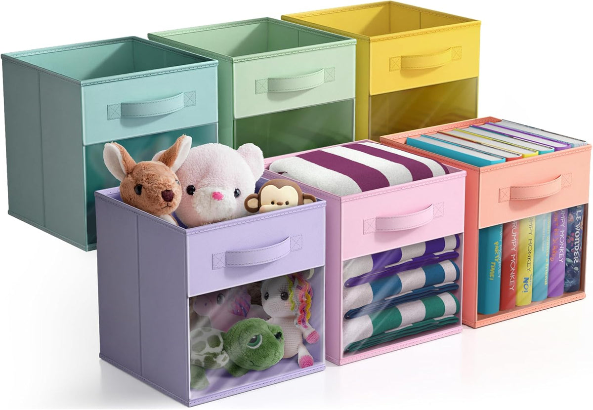 Sorbus Fabric Storage Cubes - 6 Foldable Storage Bins for Organizing Pantry, Cubbies, Toy Box - Clothes Storage & Closet Organizer - 13 Inch Collapsible Cube Baskets for Shelves with Handle