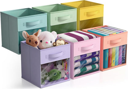 Sorbus Fabric Storage Cubes - 6 Foldable Storage Bins for Organizing Pantry, Cubbies, Toy Box - Clothes Storage & Closet Organizer - 13 Inch Collapsible Cube Baskets for Shelves with Handle