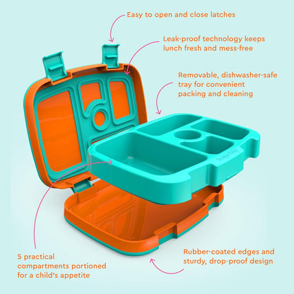 Bentgo Kids Bento-Style 5-Compartment Leak-Proof Lunch Box - Ideal Portion Sizes for Ages 3 to 7 - Durable, Drop-Proof, Dishwasher Safe, PFAS & BPA-Free & Made with Food-Safe Materials (Blue)