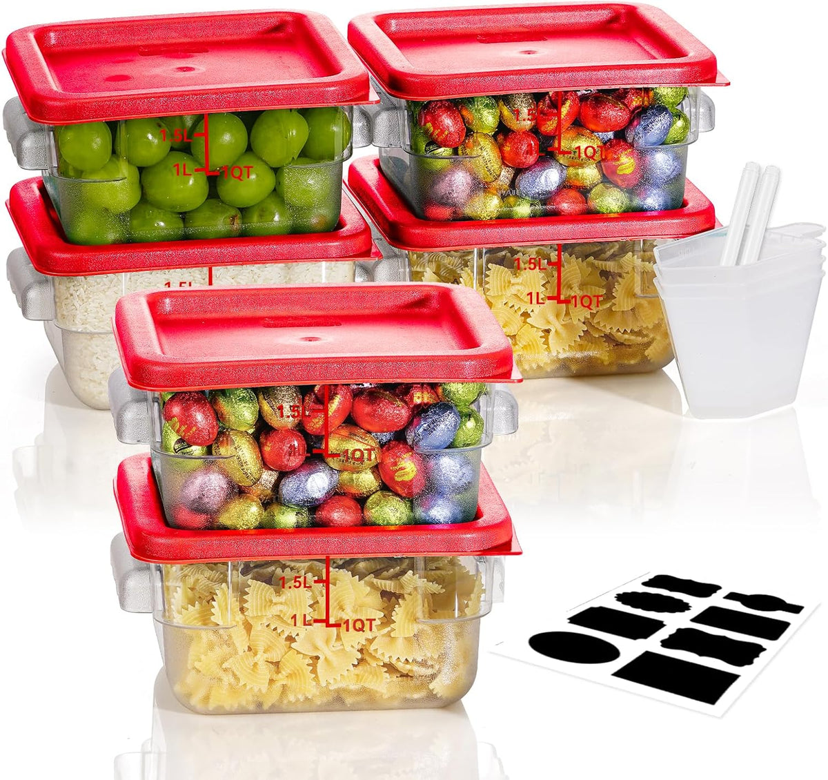 4QT NSF Food Storage Containers: 8 PCS [Food Grade][Hot&Cold Resistant] Commercial Clear Food Storage Containers with Lids for Restaurant Kitchen Proof Dough, Measuring Spoons Included(BPA FREE) - Colors B
