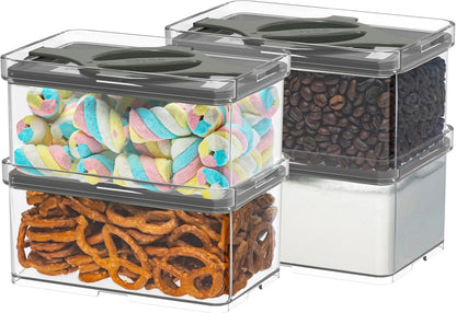 4-Pack Small Pantry Containers, 0.8 QT/0.76 L Clear SAN Food Storage Canisters with Twist-Lock Lids, Stackable for Sugar, Tea Bags, Seasoning, Nuts, Snacks(Sand)