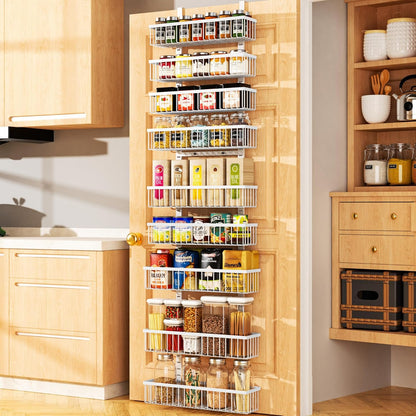Moforoco White Over The Door Pantry Organizer, Pantry Organization and Storage, Metal Hanging Spice Rack Shelves Door, Seasoning Shelves, Laundry Room Organization, House and Kitchen Essentials