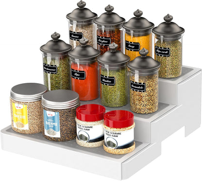 YAN & HIN Expandable Spice Rack Organizer for Cabinet (2 Pack), 3-Tier Tiered Spice Shelf Organizer with Non-Skid Surface, Spice Riser, Adjustable Pantry Organizer for Spices, Cans & Medicine Cabinet