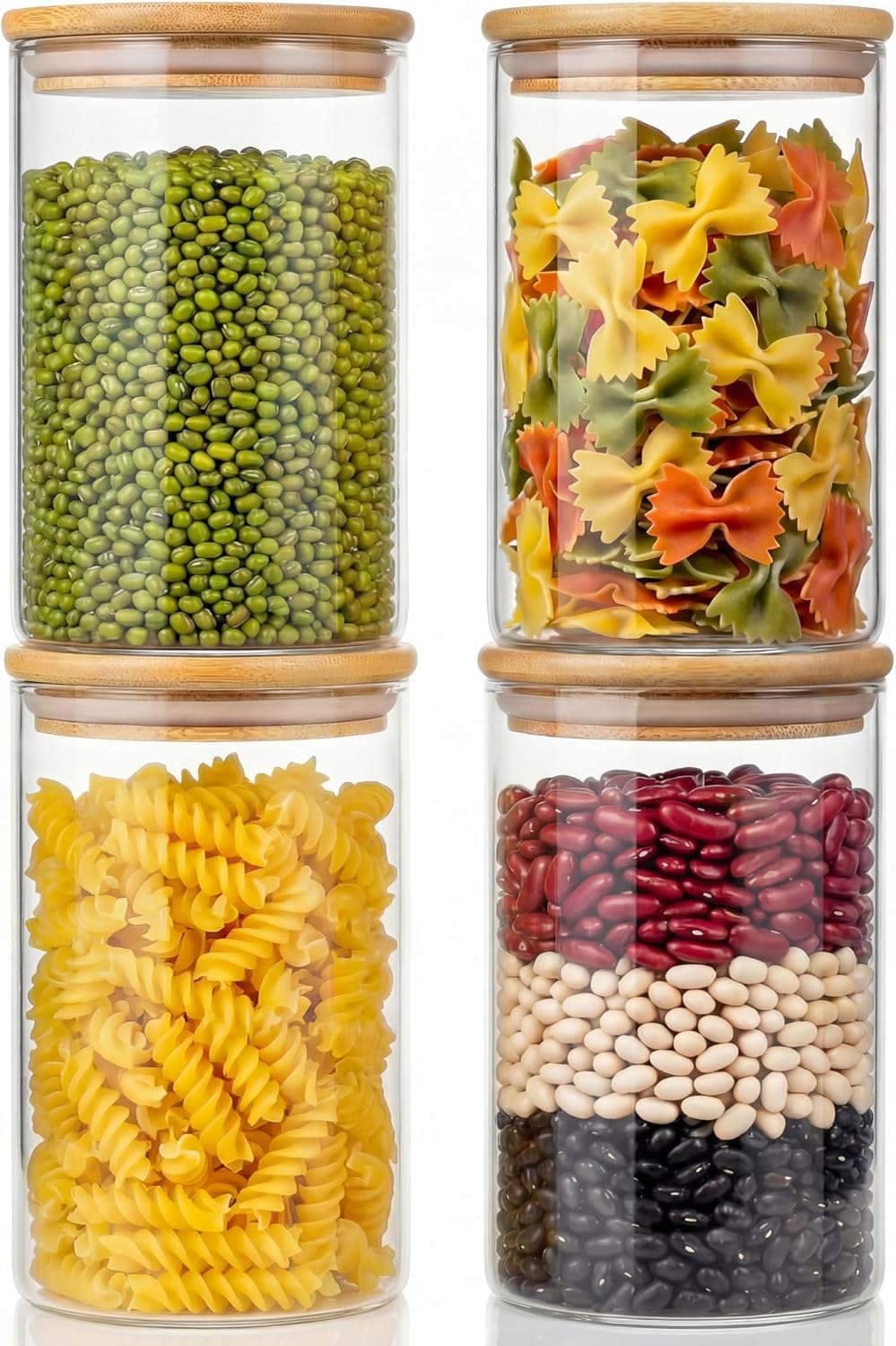 32oz - Glass Jars with Bamboo Lids, Glass Pantry Storage Containers with Airtight Lids, Round Air Tigh Food Storage Canisters for Cereal, Pasta, Flour, Sugar, Rice, Best for Kitchen Organizer