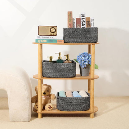 MiniArk Small Storage Baskets for Organizing | Closet Organizer Bins | Shelf Toy Basket | Woven Rope Baskets | Cube Decorative Box | Shallow Basket | L11.5xW7.5xH4.7| Brown