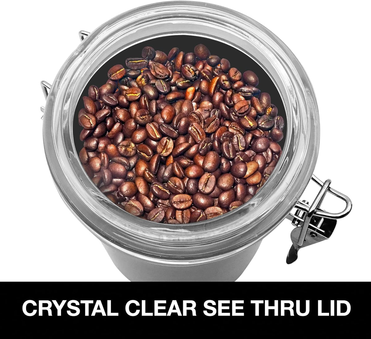 Oggi Stainless Steel Kitchen Canister 152 fl oz - Airtight Clamp Lid, Clear See-Thru Top - Ideal for Kitchen Storage, Food Storage, Pantry Storage. Jumbo Size 8" x 8".