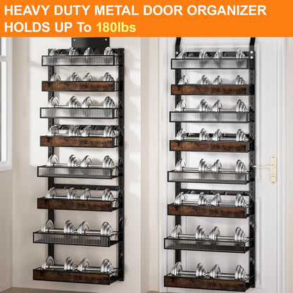8 Tier Pantry Door Organizer Spice Rack, 2-IN-1 Wall Mount or Hanging Over Door Seasoning Organizer with Adjustable Baskets, Heavy Duty Behind Door Storage Shelves for Pantry, Cabinet and Kitchen