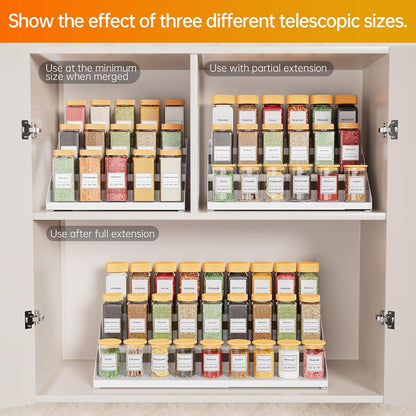 RCHYFEED Spice Rack Organizer for Cabinet, 3 Tier Spice Rack Expandable(13.4"-21.8"), Height Adjustable Spice Organization Shelf Metal Display Shelf, Spice Organization for Cabinet Countertop Pantry