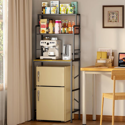 Yuyetuyo 3-Tier Mini Fridge Stand Shelf with Storage, Microwave Organizer Shelf and Mini Fridge Cabinet with Storage for Kitchen, Dorm, and Coffee Bar with Mini Fridge Space