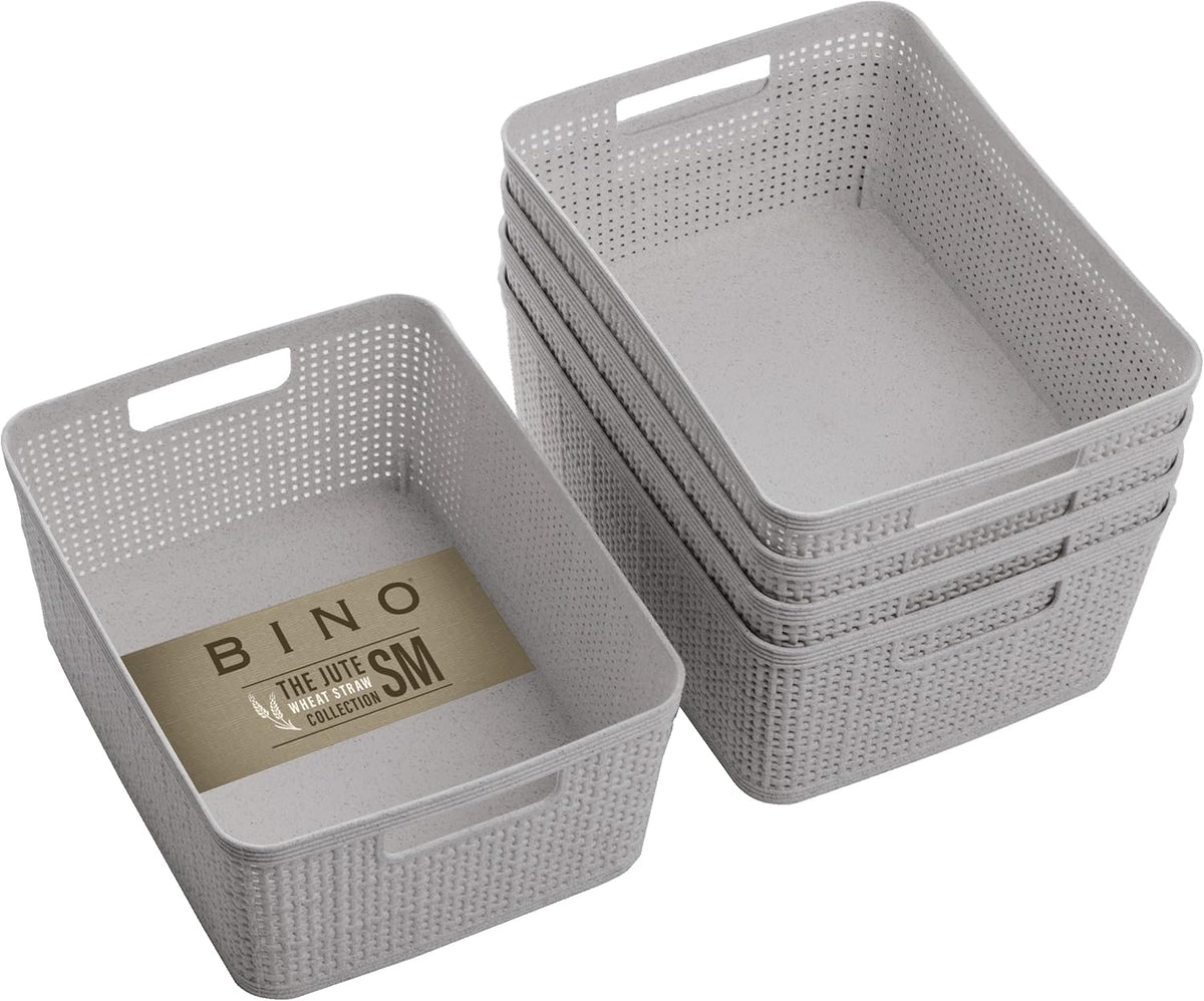 BINO | Woven Plastic Basket | Small (Natural), 5-Pack | THE JUTE COLLECTION | Home Organization, Space - Saving Storage, Stylish Design | Jute Basket | Plastic Storage Basket